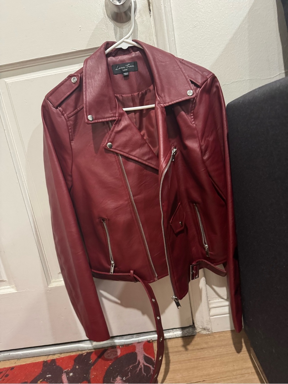 Love Tree Burgundy Faux Leather Moto Jacket